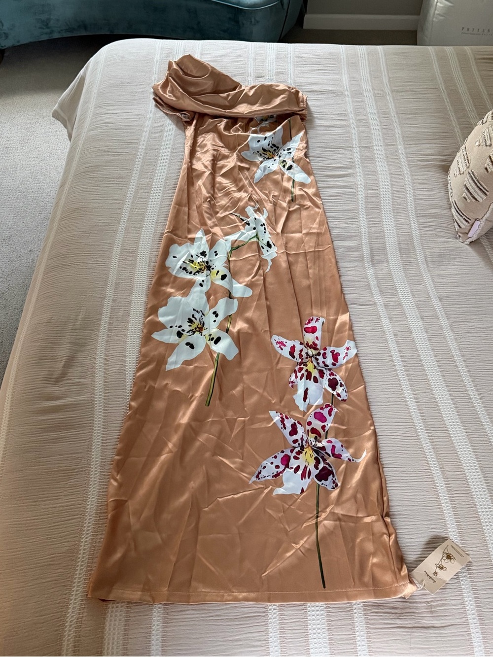 BRAND NEW Satin Asymmetrical Neck Floral Maxi Dress